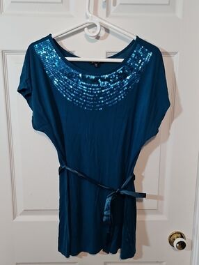 George Teal Sequin Neck Tie-Waist Top